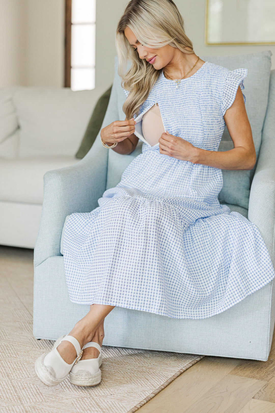 NURSING COLLECTION: Learn From The Best Light Blue Gingham Smocked Dress