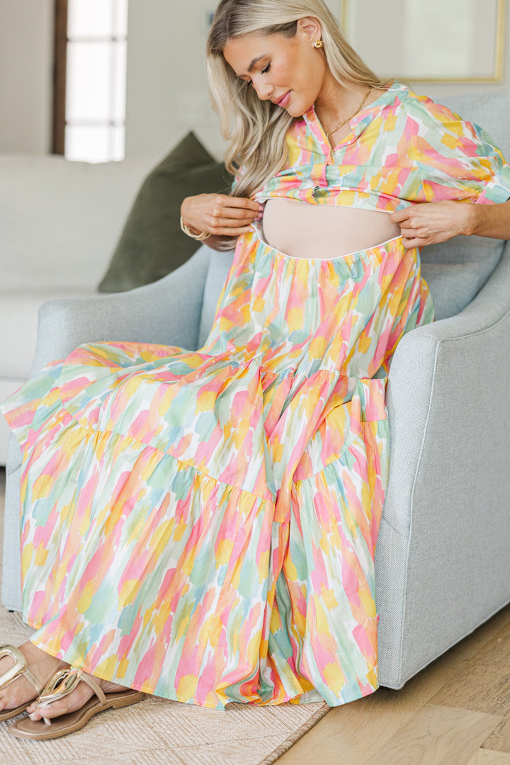 NURSING COLLECTION: Clear Skies Ahead Peach Watercolor Midi Dress