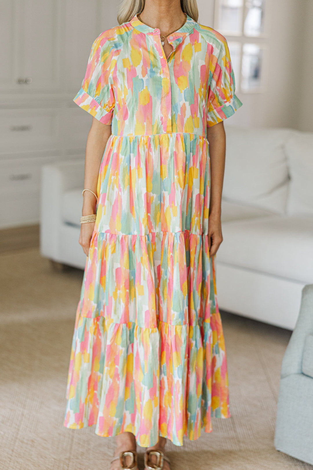 NURSING COLLECTION: Clear Skies Ahead Peach Watercolor Midi Dress