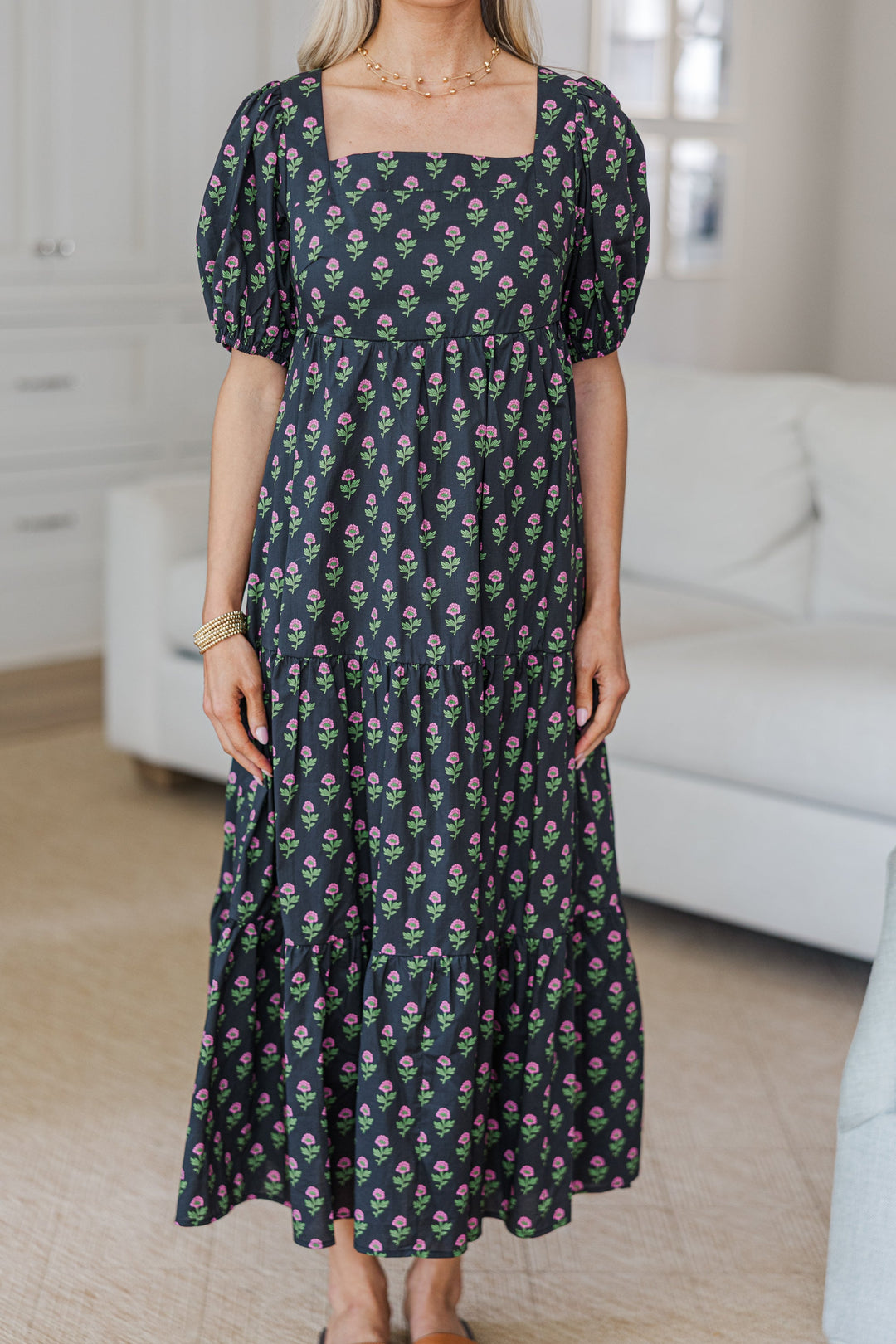 NURSING COLLECTION: Answer The Call Black Medallion Midi Dress