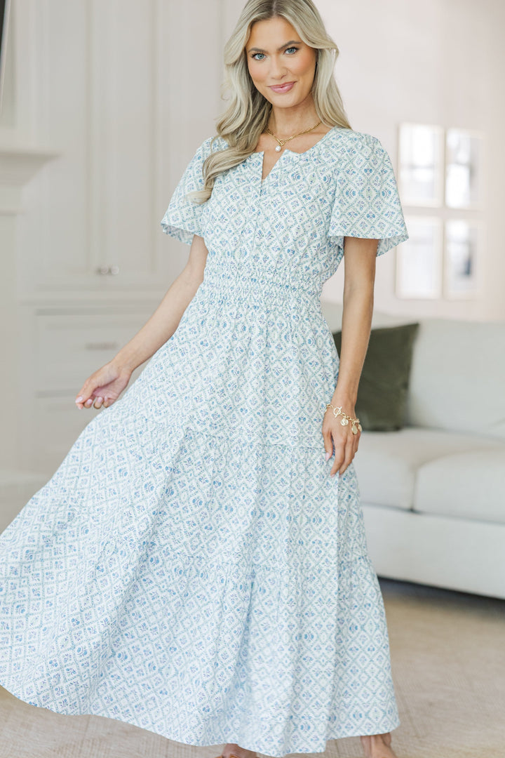 NURSING COLLECTION: All In The Air Blue Medallion Maxi Dress