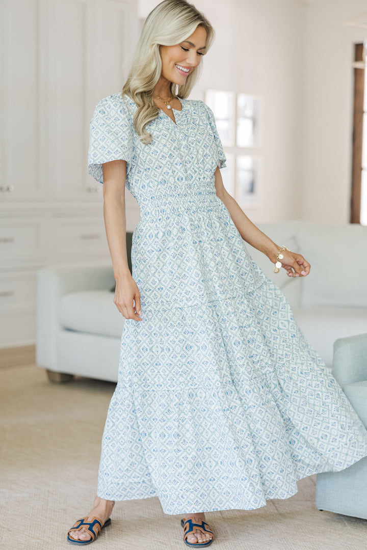 NURSING COLLECTION: All In The Air Blue Medallion Maxi Dress