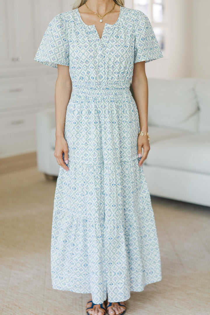 NURSING COLLECTION: All In The Air Blue Medallion Maxi Dress