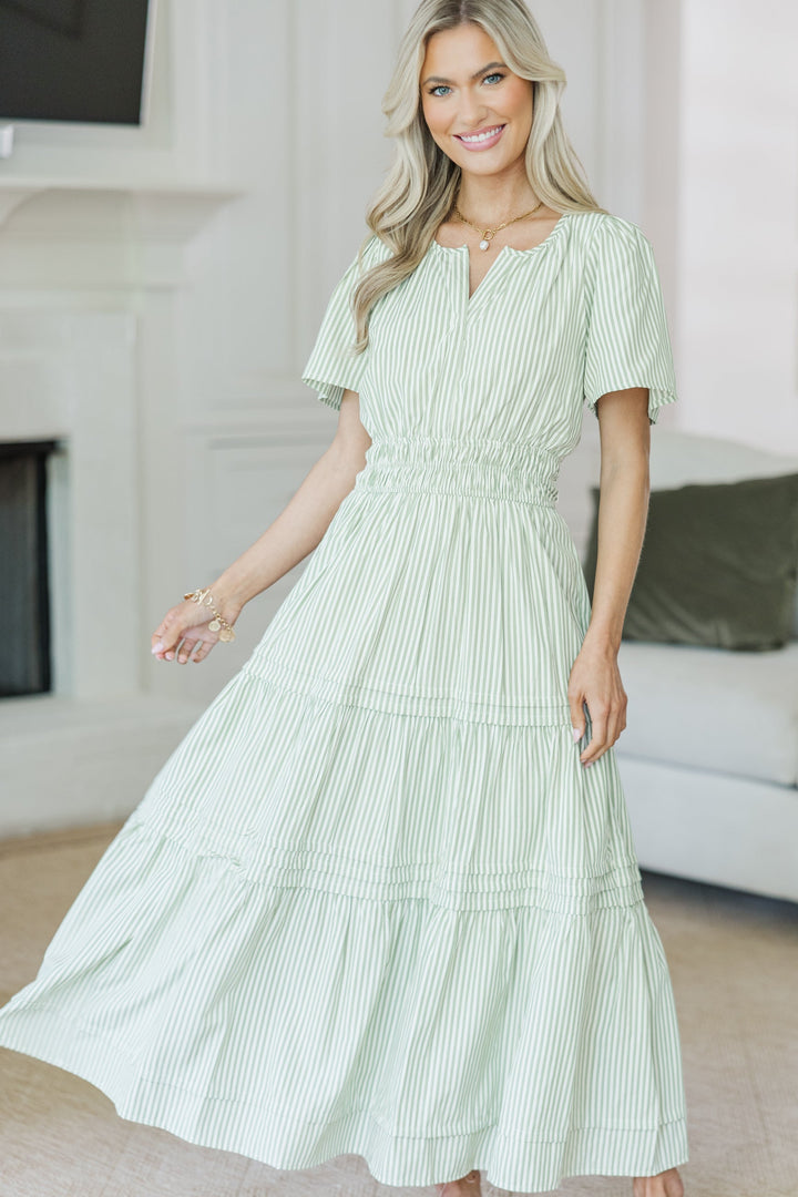 NURSING COLLECTION: All In The Air Olive Green Striped Maxi Dress