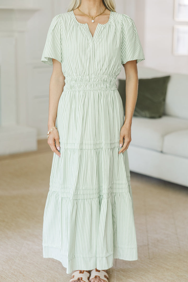NURSING COLLECTION: All In The Air Olive Green Striped Maxi Dress