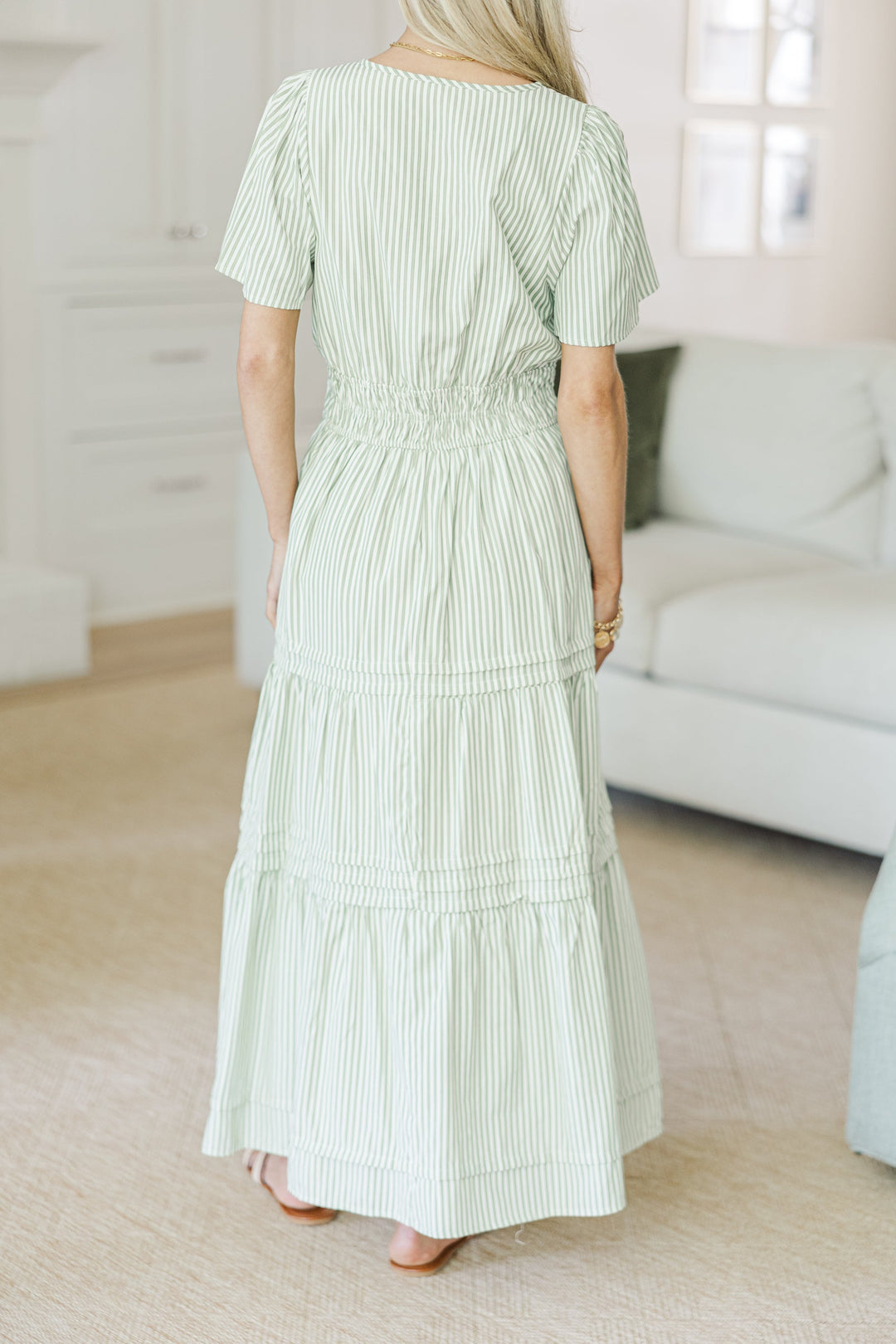 NURSING COLLECTION: All In The Air Olive Green Striped Maxi Dress