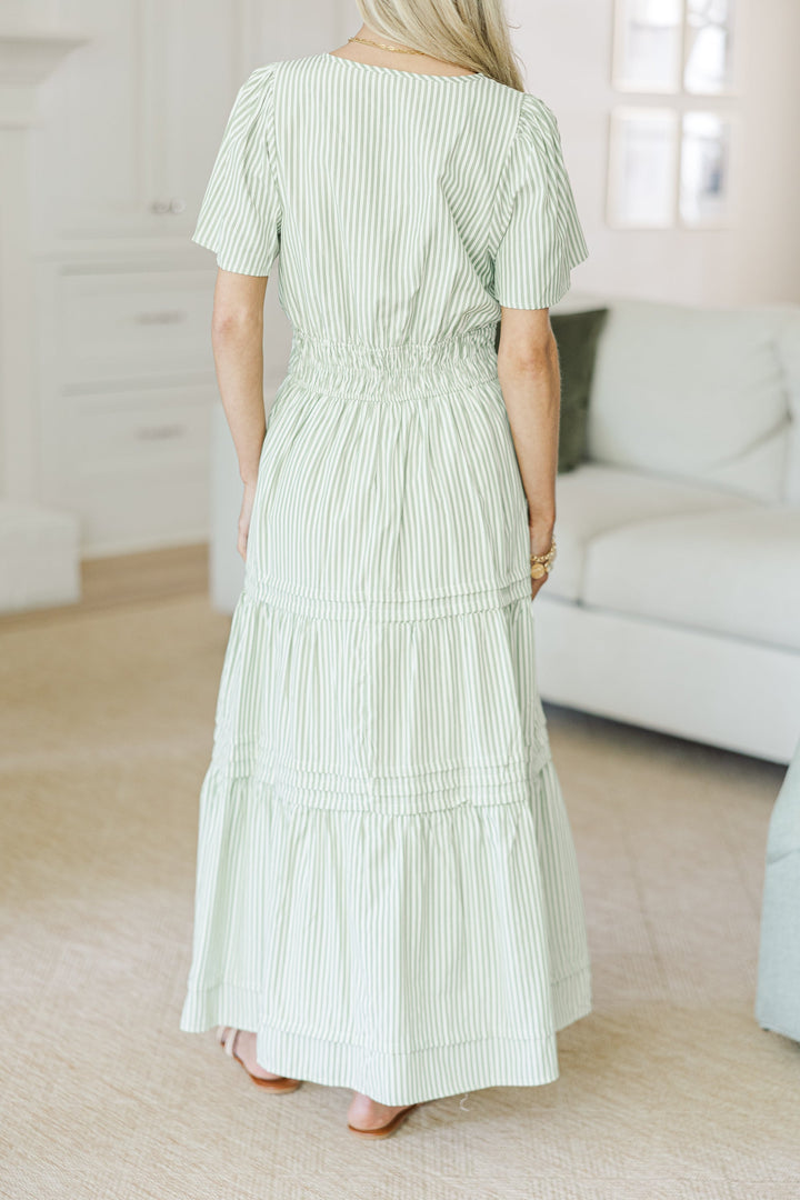 NURSING COLLECTION: All In The Air Olive Green Striped Maxi Dress