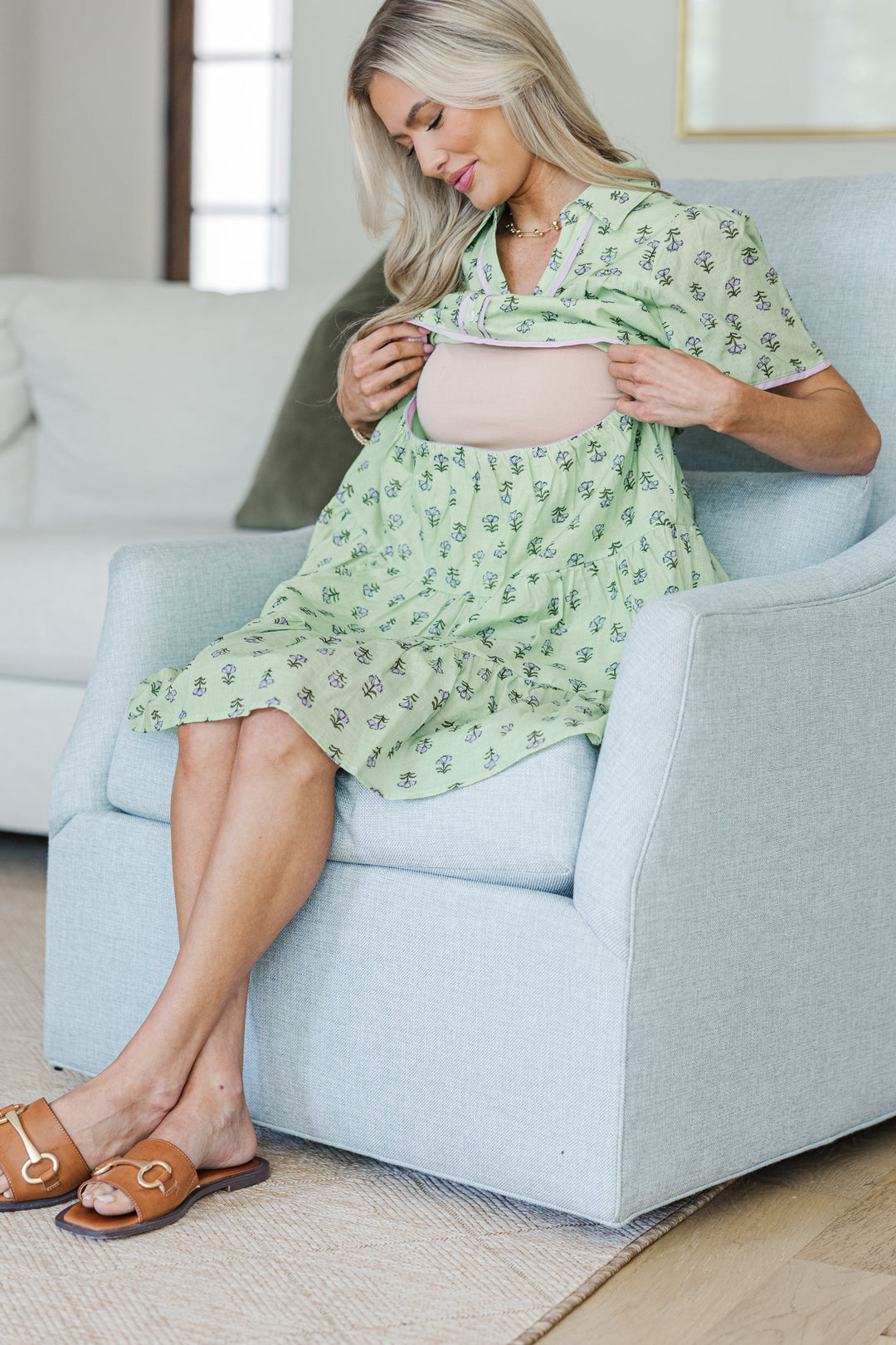 NURSING COLLECTION: You're The One Sage Floral Medallion Dress