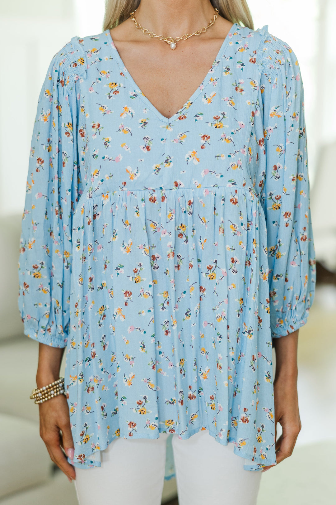 NURSING COLLECTION: All So Nice Light Blue Ditsy Floral Tunic