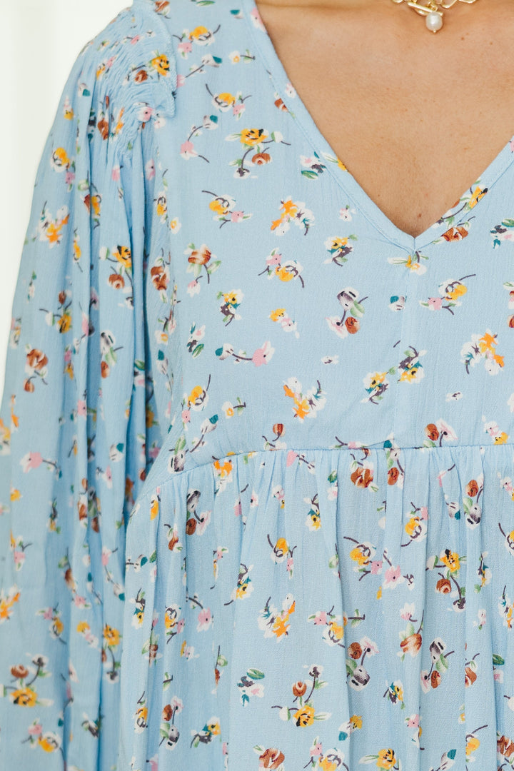 NURSING COLLECTION: All So Nice Light Blue Ditsy Floral Tunic