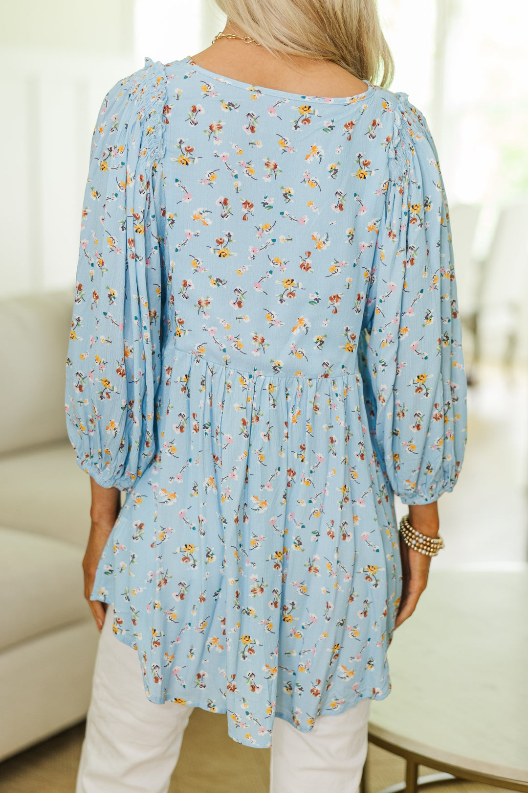 NURSING COLLECTION: All So Nice Light Blue Ditsy Floral Tunic