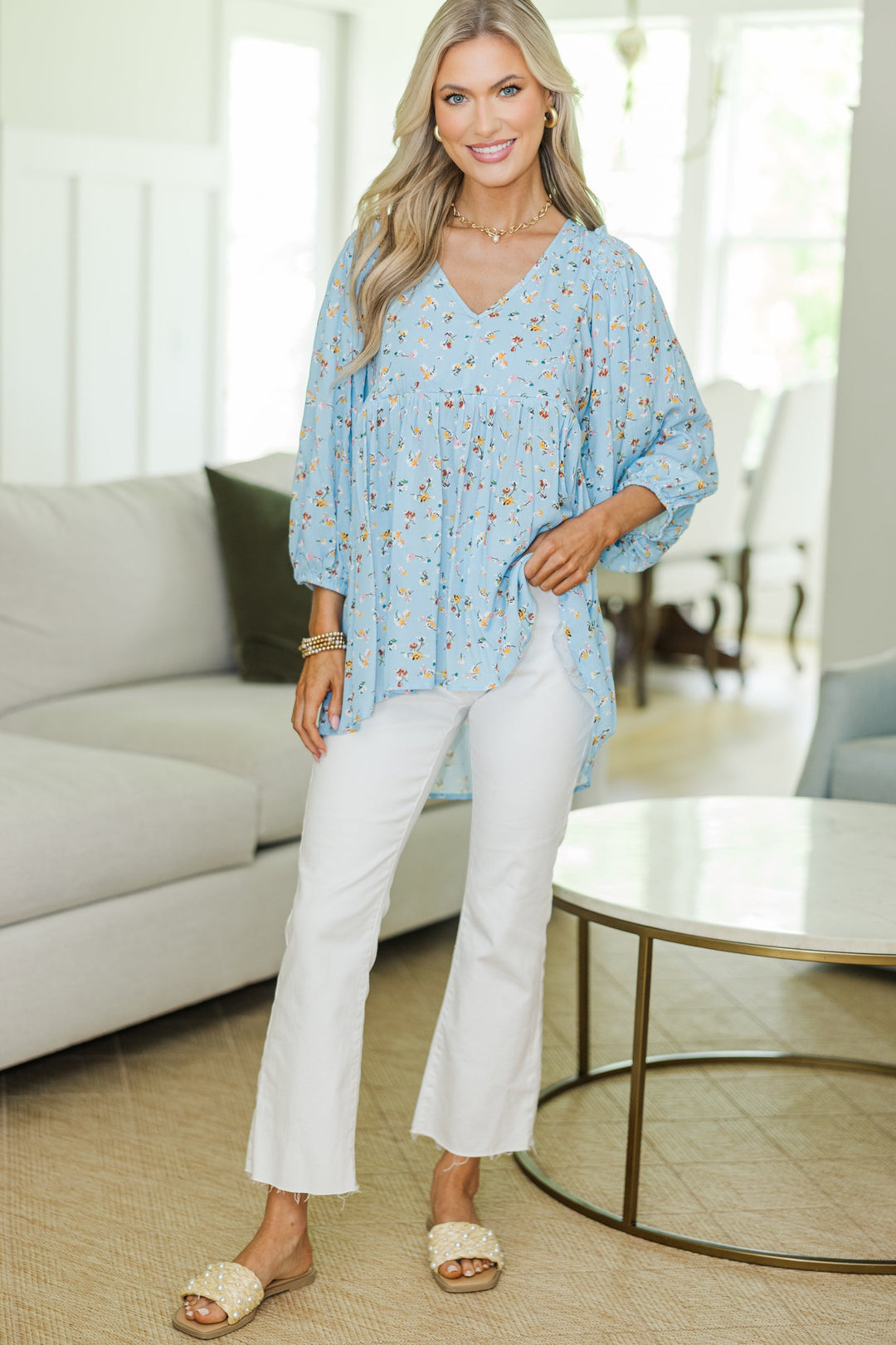 NURSING COLLECTION: All So Nice Light Blue Ditsy Floral Tunic