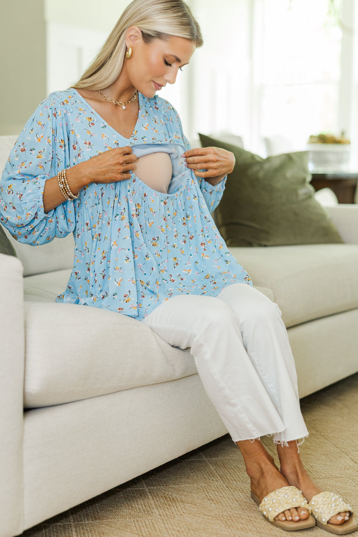 NURSING COLLECTION: All So Nice Light Blue Ditsy Floral Tunic
