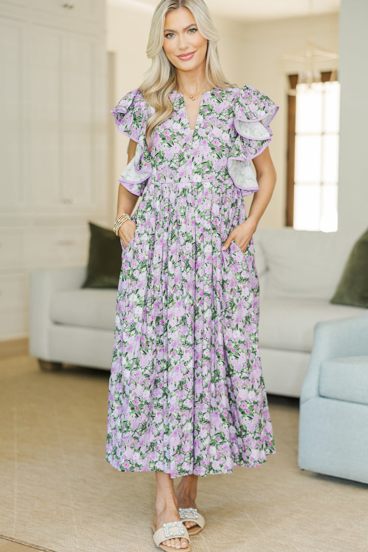 NURSING COLLECTION: Closer Than Ever Lavender Floral Midi Dress