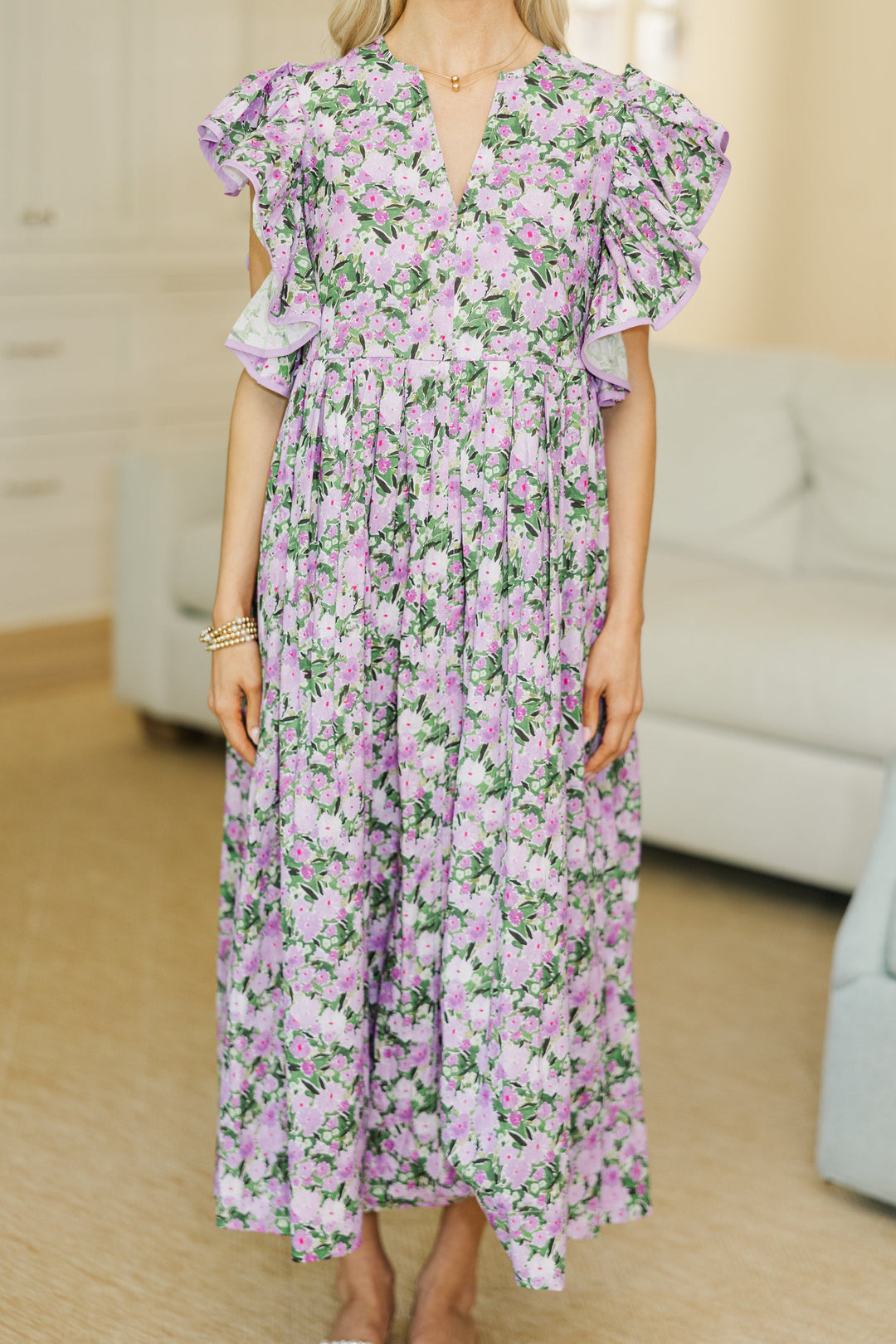 NURSING COLLECTION: Closer Than Ever Lavender Floral Midi Dress