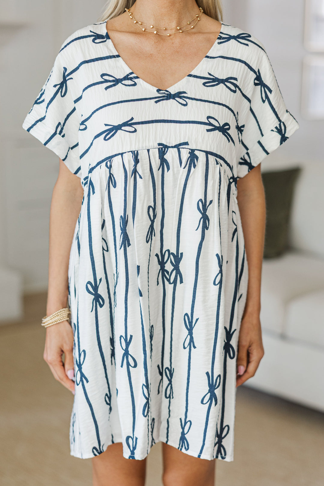 NURSING COLLECTION: Full Of Joy White Bow Print Dress
