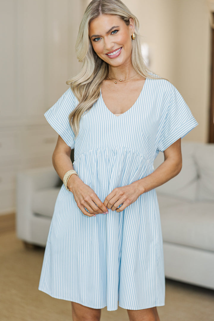 NURSING COLLECTION: Full Of Joy Light Blue Striped Cotton Dress