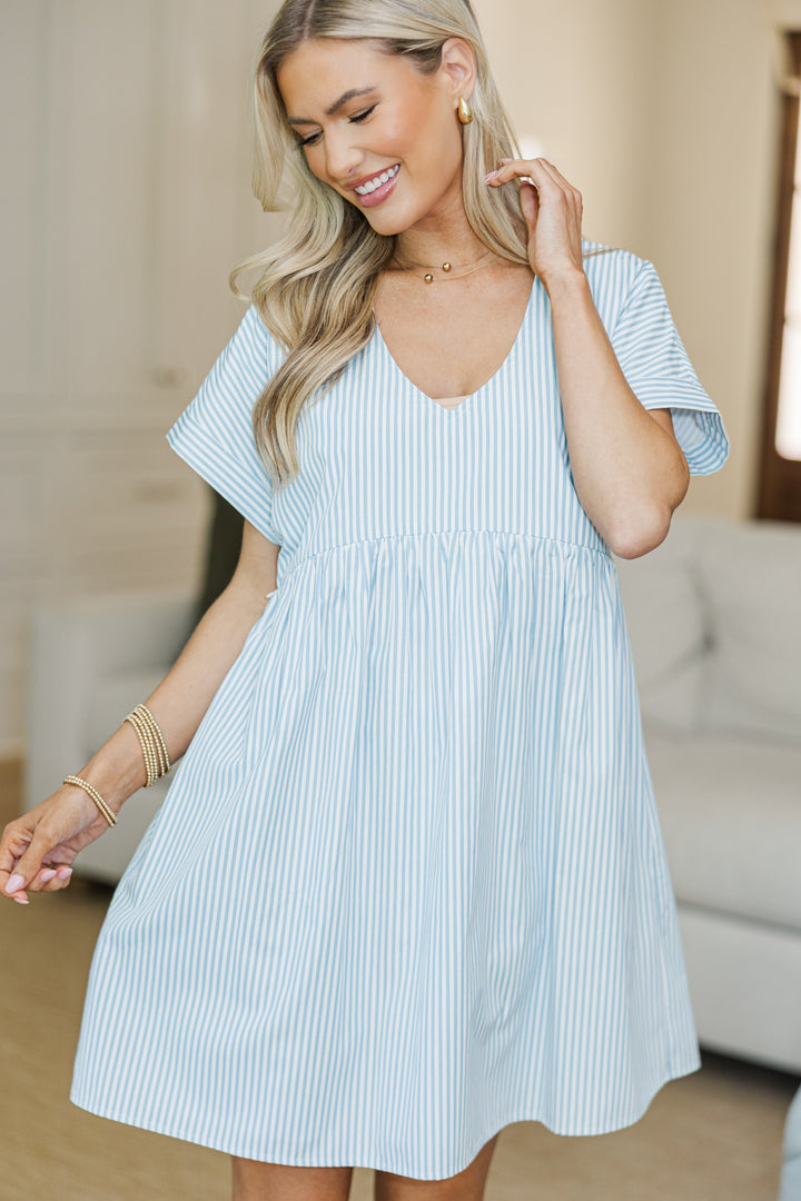 NURSING COLLECTION: Full Of Joy Light Blue Striped Cotton Dress