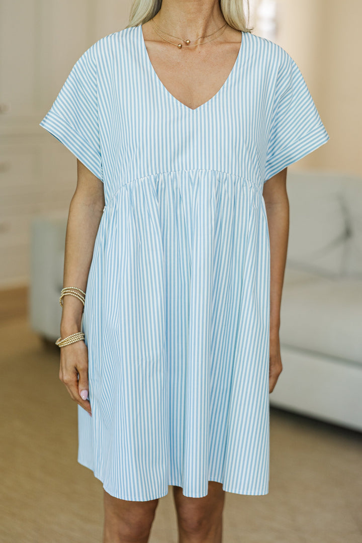 NURSING COLLECTION: Full Of Joy Light Blue Striped Cotton Dress