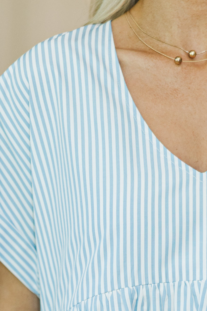 NURSING COLLECTION: Full Of Joy Light Blue Striped Cotton Dress
