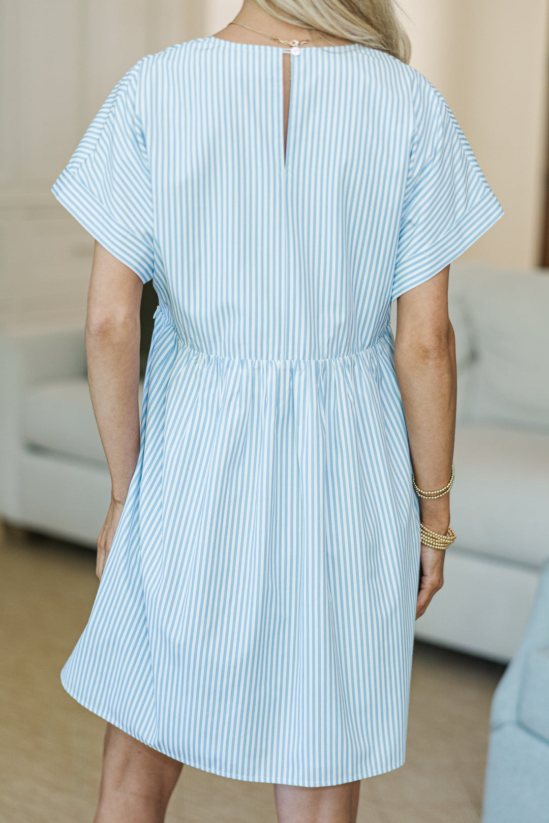 NURSING COLLECTION: Full Of Joy Light Blue Striped Cotton Dress