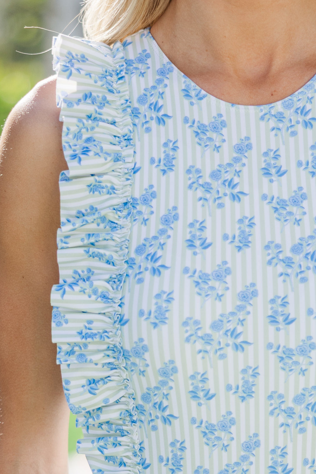 From Here On Mint Floral Ruffled One Piece Swimsuit