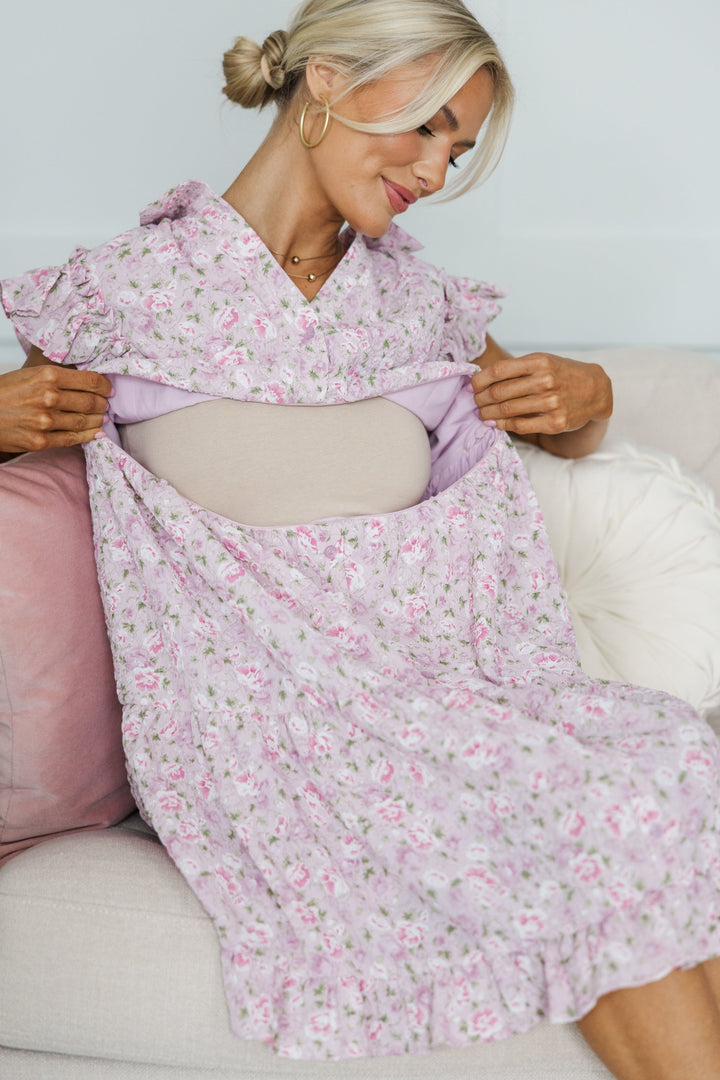 NURSING COLLECTION: Cradled In Comfort Mauve Floral Dress