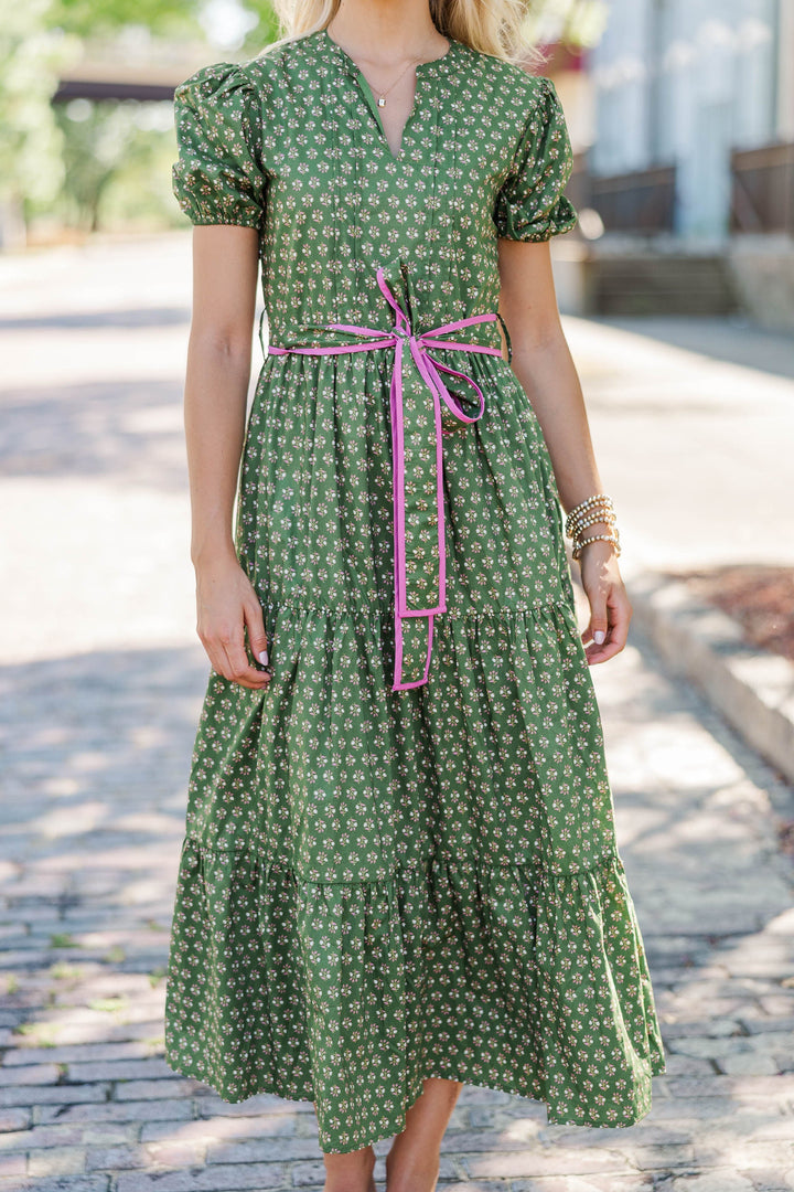 Chase The Day Olive Medallion Midi Dress