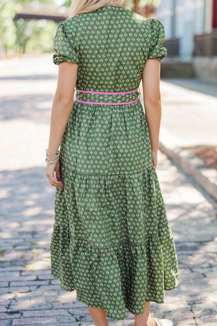Chase The Day Olive Medallion Midi Dress