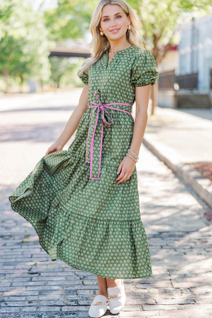 Chase The Day Olive Medallion Midi Dress