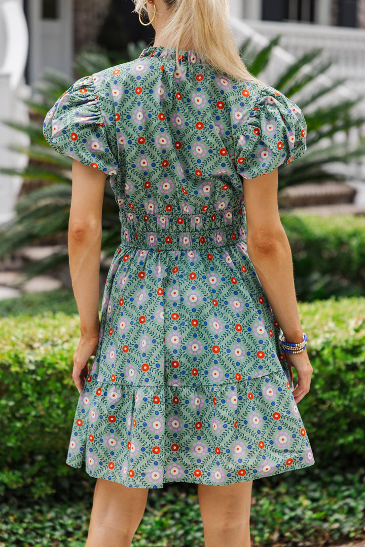 Let's Get Going Floral Dress Teal Medallion Dress