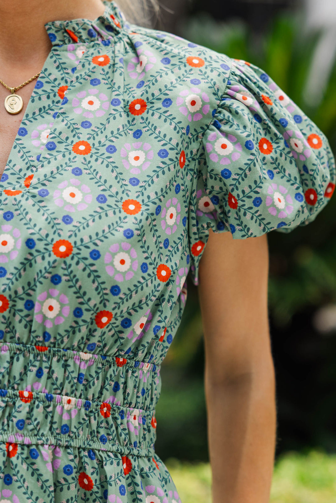 Let's Get Going Floral Dress Teal Medallion Dress