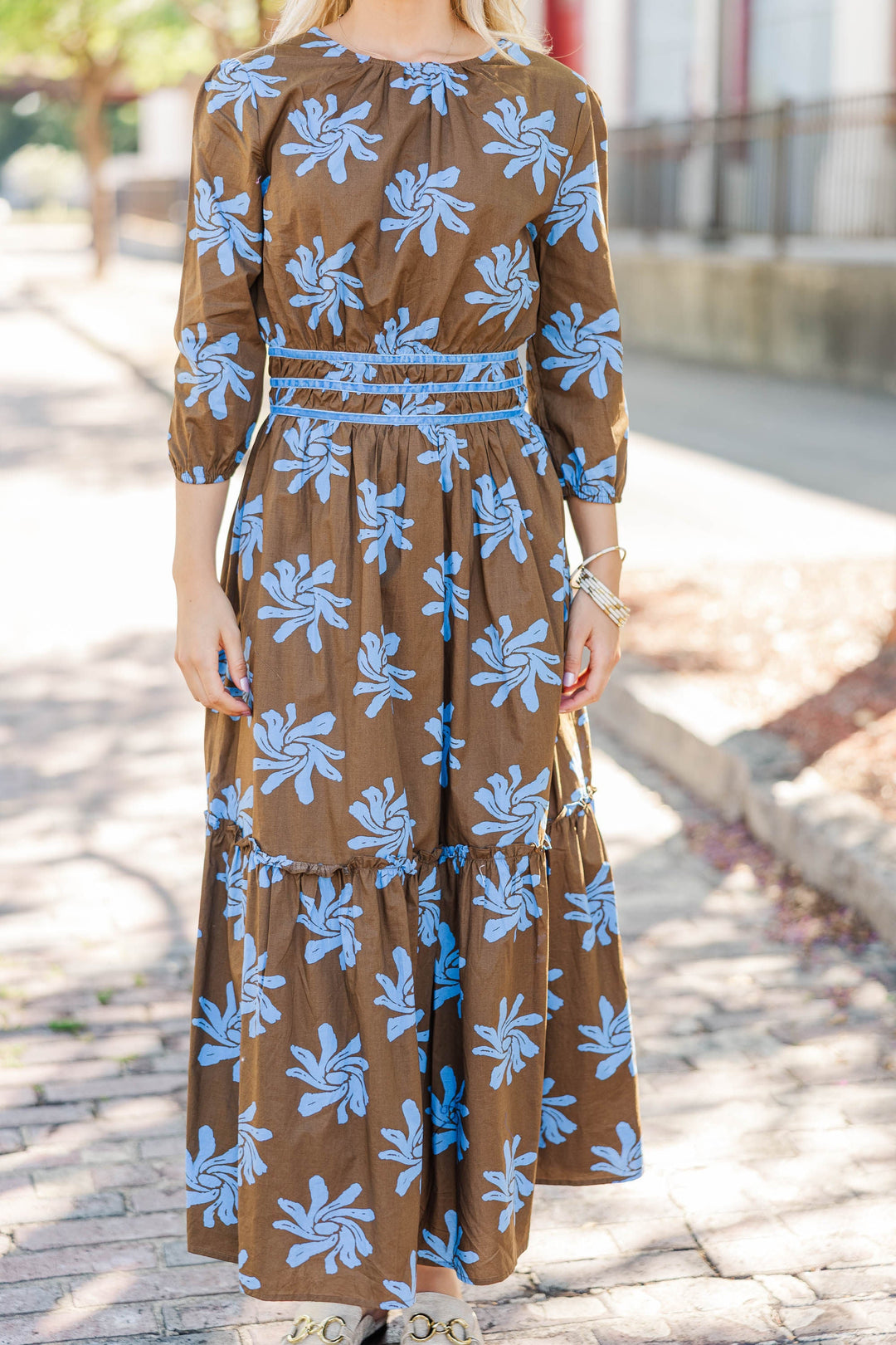 Sweet Serenity Brown Floral Midi Dress