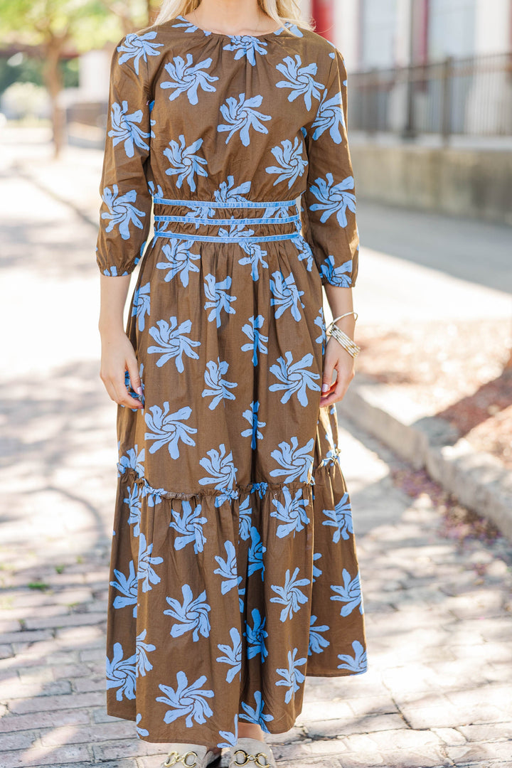 Sweet Serenity Brown Floral Midi Dress