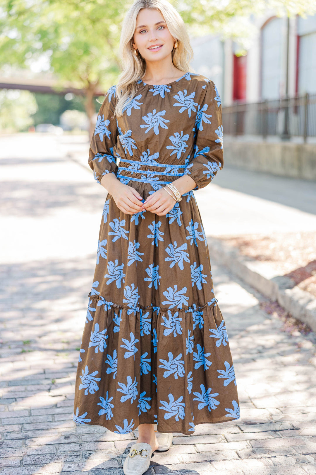 Sweet Serenity Brown Floral Midi Dress