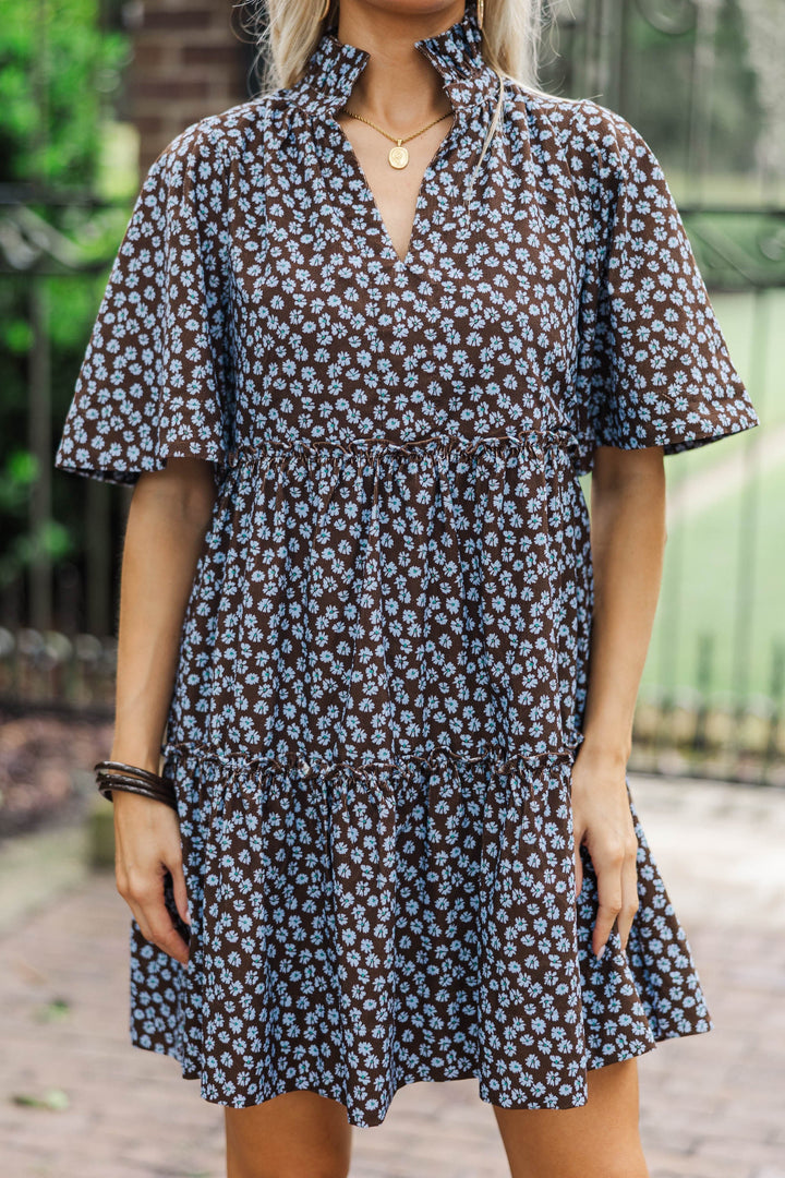 Feeling Your Best Brown Ditsy Floral Babydoll Dress