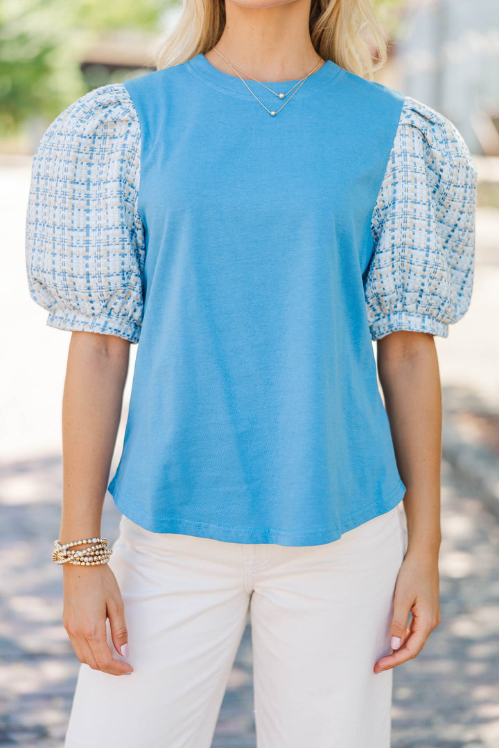 Take Your Chance Blue Tweed Blouse