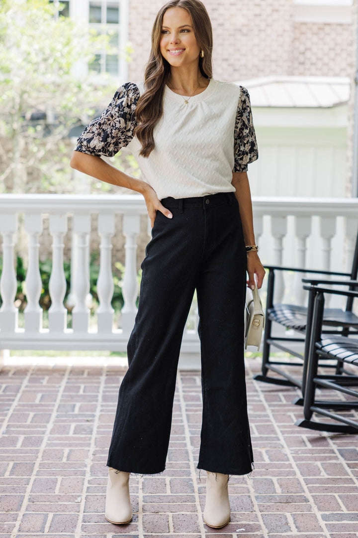 Cool Breeze Confidence Black Eyelet Puff Sleeve Blouse