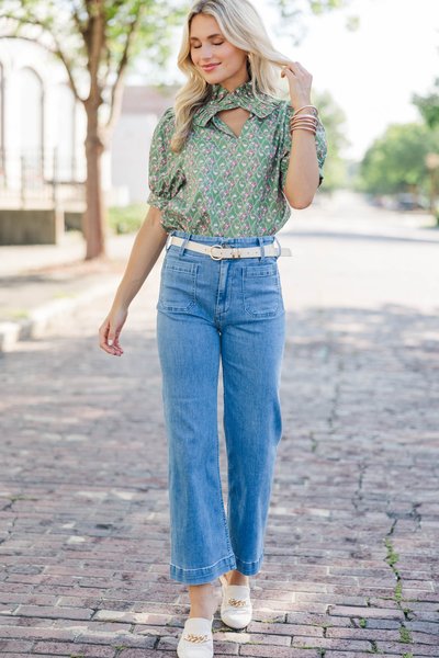 Taking Shape Green Medallion Blouse