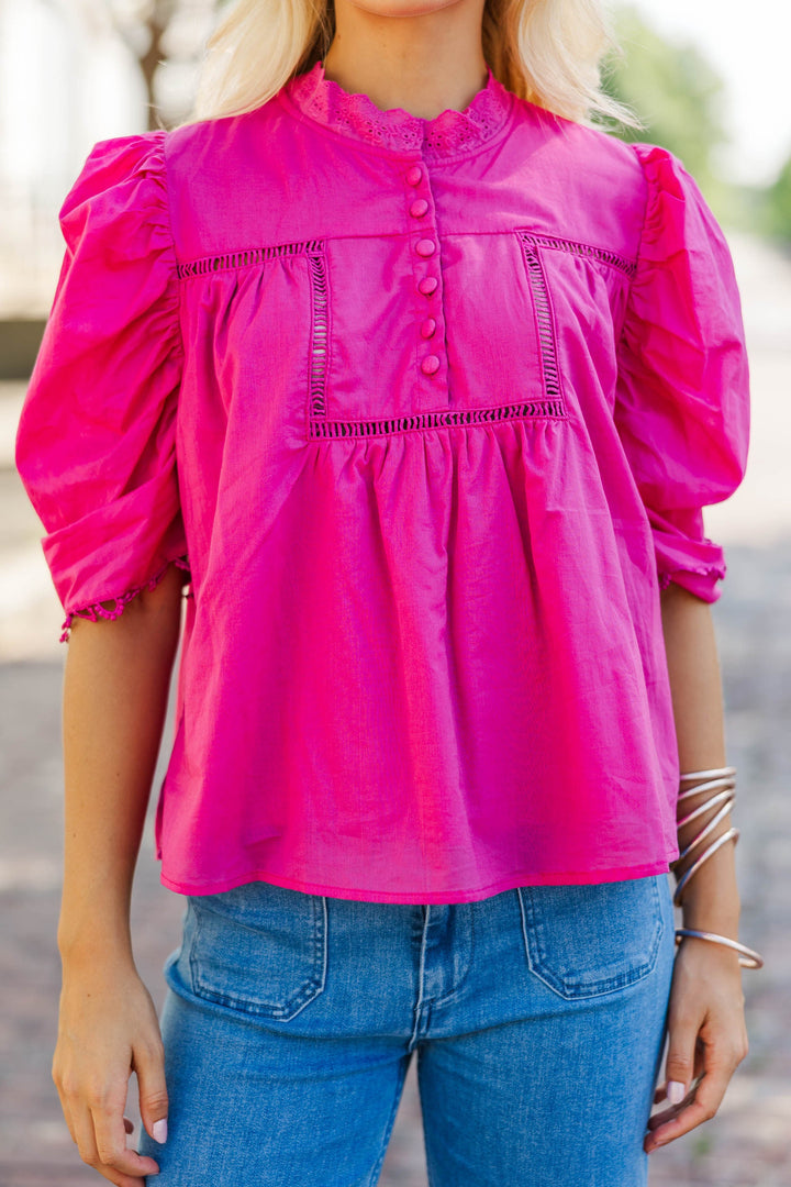 All Dolled Up Fuchsia Eyelet Blouse