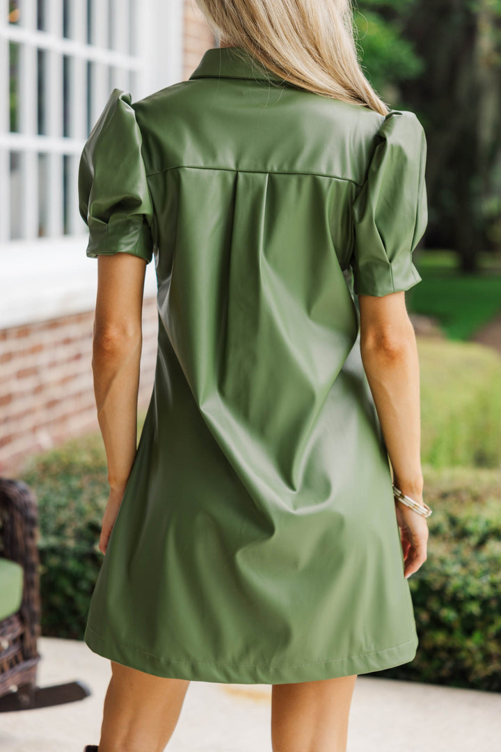 Out Of A Movie Olive Leather Dress