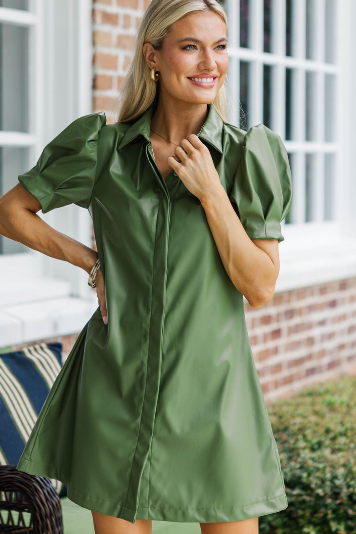 Out Of A Movie Olive Leather Dress
