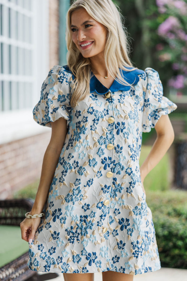 The Beauty In Me Navy Brocade Dress