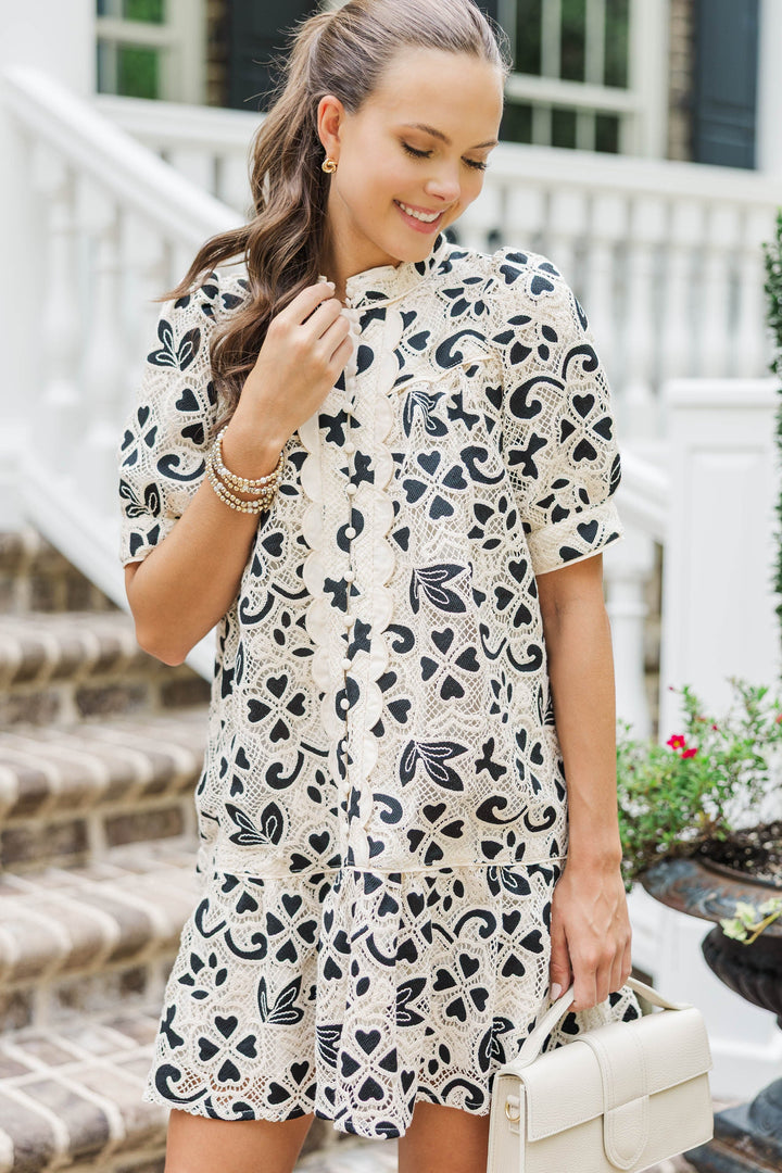 Twirl Me Twice Black Eyelet Shift Dress