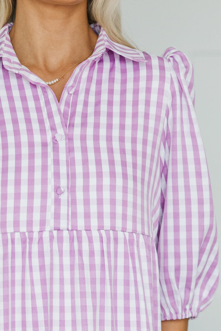 NURSING COLLECTION: Love Found Purple Gingham Tiered Midi Dress