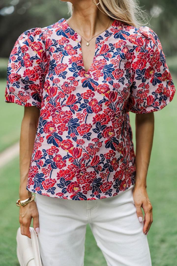 Looks Like You Love Me Red Floral Blouse