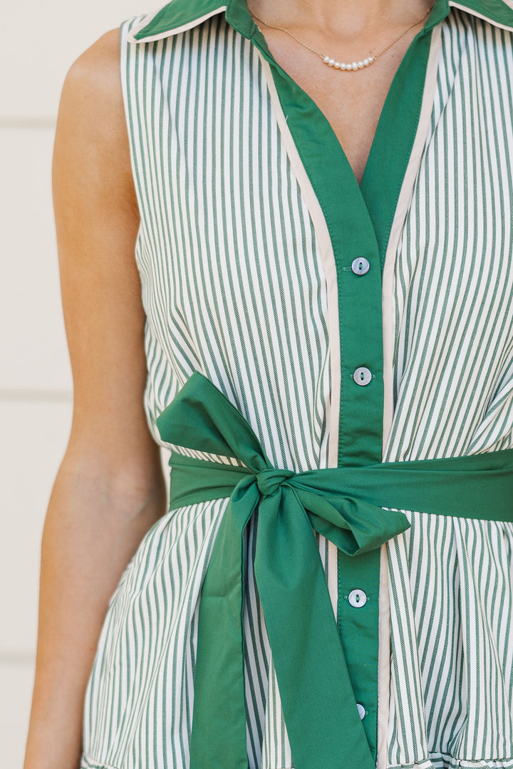 Line It Up Hunter Green Striped Dress