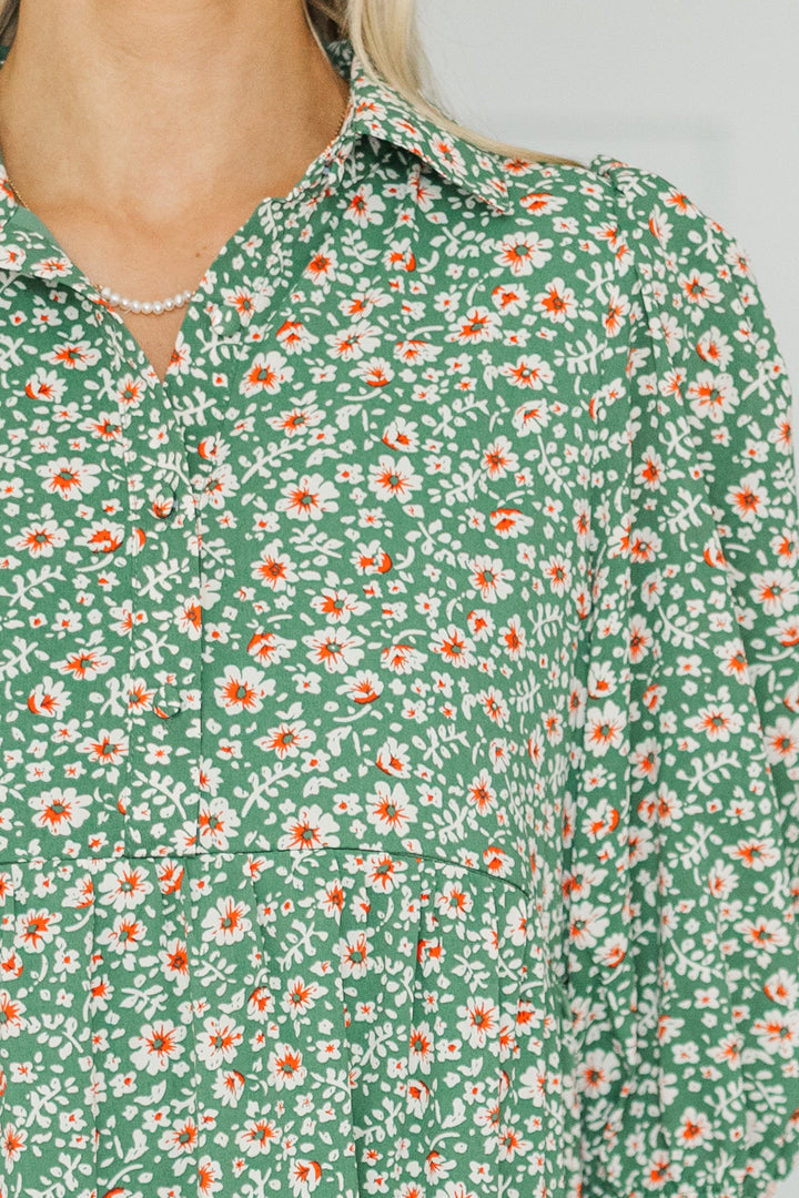 NURSING COLLECTION: Love Found Green Ditsy Floral Tiered Midi Dress
