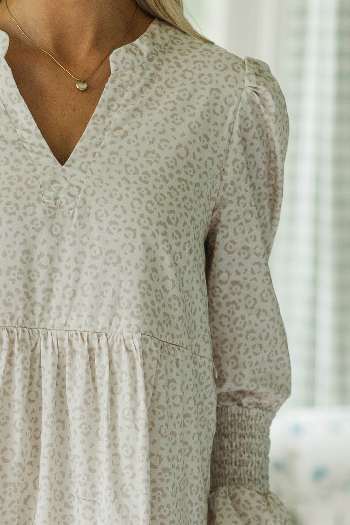 NURSING COLLECTION: What A Surprise Cream Leopard Print Midi Dress