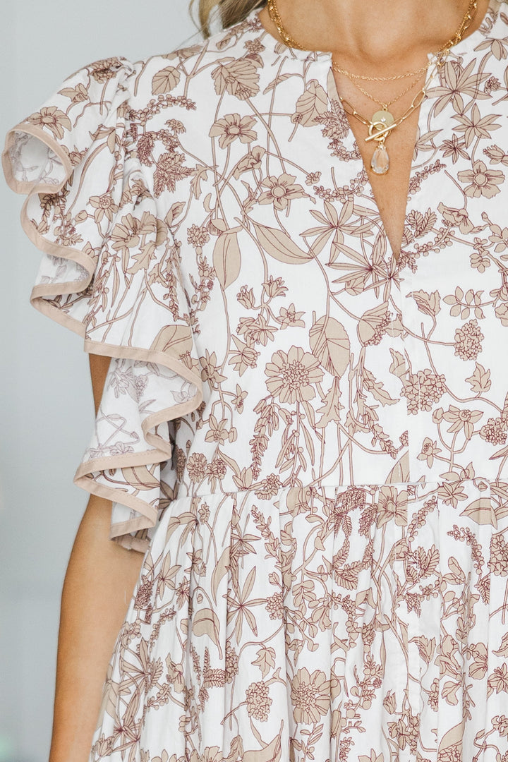 NURSING COLLECTION: Closer Than Ever Taupe Brown Toile Midi Dress
